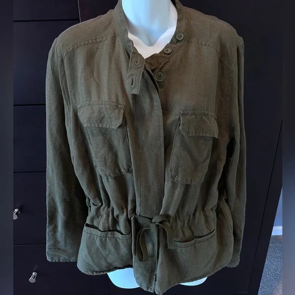 Like New Who What Wear Women's Olive Green Linen Blend Utility Jacket, L - Picture 3 of 9